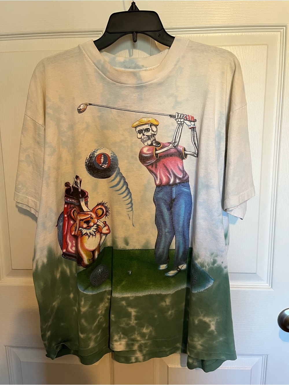 Grateful Dead White, Green & Blue Tie-Dye Skeleton Golfer Tee